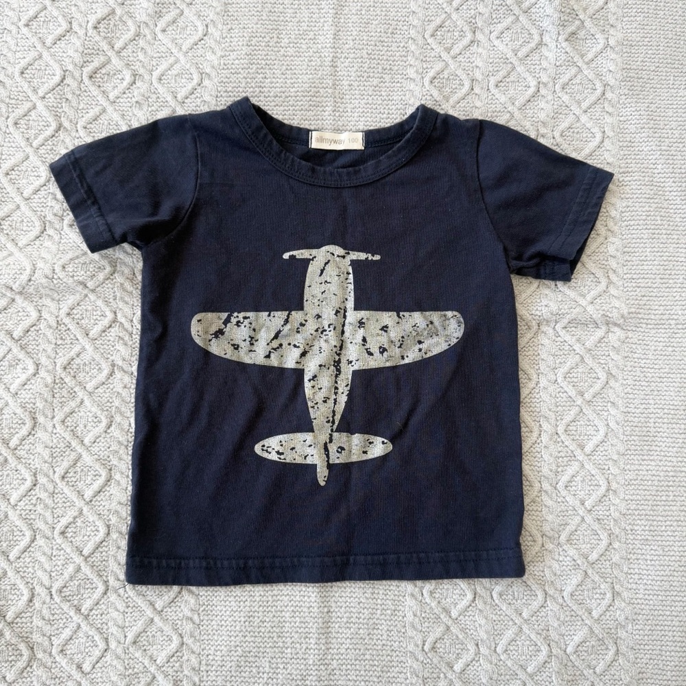 Navy Blue Short Sleeve Airplane Graphic Tee Toddler Boy